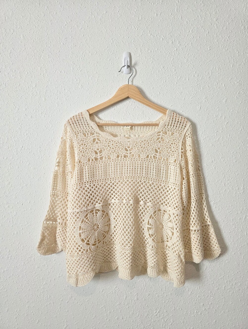 Cream Crochet Knit Cotton Top S